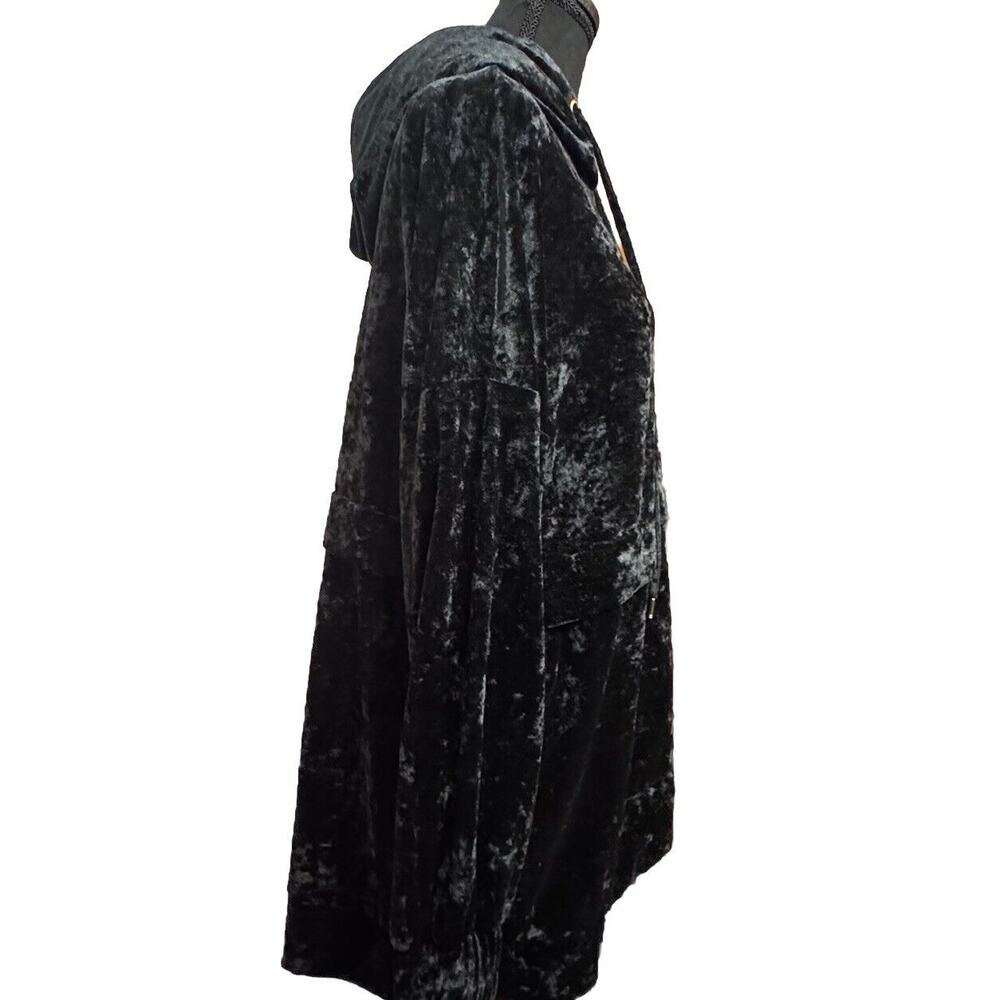 Zara Top Medium Womens Hooded Velour Black Velvet Long Sleeve Shirt Cozy Winter - Picture 4 of 8